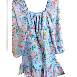 NWT....Tween Diva Girls Light Blue Smocked Floral Party Dress Size 8